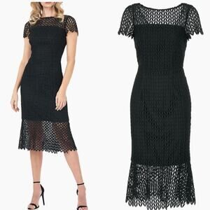 Kay Unger Tatum Floral Lace Midi Dress Black Classic Classy Old Money NWT Size 4